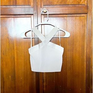 Aritzia Babaton Sculpt Knit Criss Cross Cropped Tank Matte Pearl